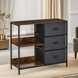 Pirlo Plush Bedroom Chest With 3 Fabric Drawers & Shelves Rustic Brown - thumbnail 3
