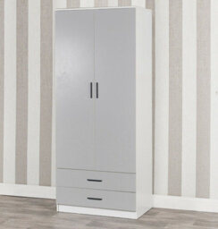 Urbnliving 180Cm Tall 2 Door Wardrobe White Carcass And Grey Drawers With 2 Drawers Bedroom Storage Hanging Bar Clothes - thumbnail 1