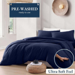 Bedlooms Navy Plain Dyed Duvet Cover Complete Bedding Set, Breathable & Anti-Allergic Microfiber, Double 200X200Cm - thumbnail 2