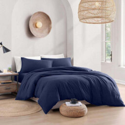 Bedlooms Navy Plain Dyed Duvet Cover Complete Bedding Set, Breathable & Anti-Allergic Microfiber, Double 200X200Cm - thumbnail 1