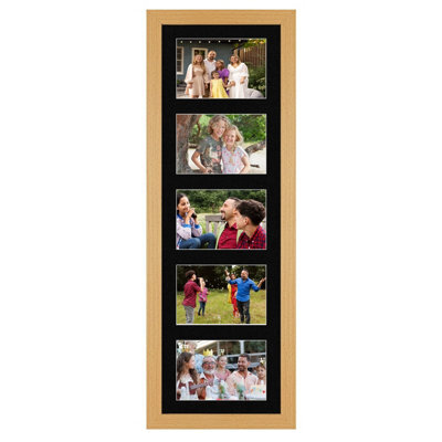 AK Frames 26X8 Country Pine Modern Multi Photo Frame With Black Mount - Holds 5 Apertures (5X) 6X4 Photos - image 1