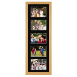 AK Frames 26X8 Country Pine Modern Multi Photo Frame With Black Mount - Holds 5 Apertures (5X) 6X4 Photos