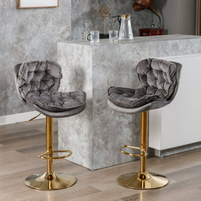 Bar Stool (Set, 2 Piece) With Rolling Edge Backrest, Up To 136 Kg Load Bearing, Seat Height 66Cm 86 Cm, Base 41 X 41Cm, Grey - image 1