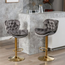 Bar Stool (Set, 2 Piece) With Rolling Edge Backrest, Up To 136 Kg Load Bearing, Seat Height 66Cm 86 Cm, Base 41 X 41Cm, Grey - thumbnail 1