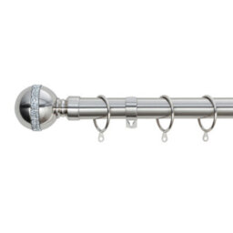 A.unique Home Diamante Ball Metal Extendable Curtain Pole With Rings And Fittings (25/28mm) - Brushed Steel, 120Cm - 220Cm Approx - thumbnail 1