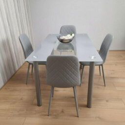 Kosy Koala Grey Glass Dining Table Set With 4 Grey Faux Leather Chairs Kitchen Dining Room Furniture - thumbnail 2