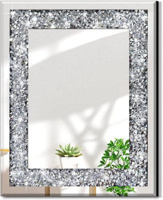 Deenz 60X80Cm Sparkling Decorative Wall Mirror Silver Crystal Crush Diamond - image 1
