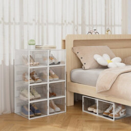 12 Pack Transparent Shoe Storage Boxes Hard Plastic Stackable Shoe Box Organiser White - thumbnail 3