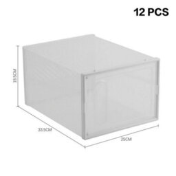 12 Pack Transparent Shoe Storage Boxes Hard Plastic Stackable Shoe Box Organiser White - thumbnail 2