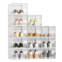 12 Pack Transparent Shoe Storage Boxes Hard Plastic Stackable Shoe Box Organiser White - thumbnail 6