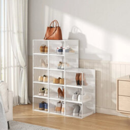 12 Pack Transparent Shoe Storage Boxes Hard Plastic Stackable Shoe Box Organiser White - thumbnail 4
