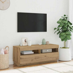 Berkfield Tv Cabinet With Led Lights Artisian Oak 100X35X40 Cm Engineered Wood - thumbnail 4