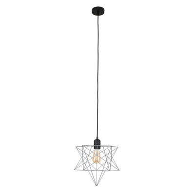 Valuelights Black Ceiling Pendant Light Fitting With Grey Geometric Star Shade - Complete With 4W Led Filament Bulb In Warm White - image 1