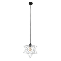 Valuelights Black Ceiling Pendant Light Fitting With Grey Geometric Star Shade - Complete With 4W Led Filament Bulb In Warm White