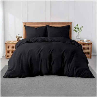 Gc Gaveno Cavailia Plain Dyed Duvet Cover Super King Polycotton Solid Bedding Set Breathable Lightweight Duvet Cover Bed Set Black - image 1