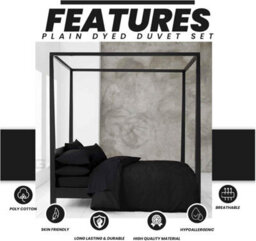 Gc Gaveno Cavailia Plain Dyed Duvet Cover Super King Polycotton Solid Bedding Set Breathable Lightweight Duvet Cover Bed Set Black - thumbnail 2