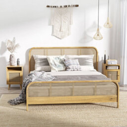 Wyld Haus Fiha Set Of 2 Natural Wooden Bedside Tables With Rattan Door And Top Shelf - Pair - thumbnail 3