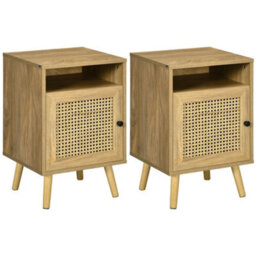 Wyld Haus Fiha Set Of 2 Natural Wooden Bedside Tables With Rattan Door And Top Shelf - Pair - thumbnail 2