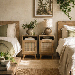 Wyld Haus Fiha Set Of 2 Natural Wooden Bedside Tables With Rattan Door And Top Shelf - Pair