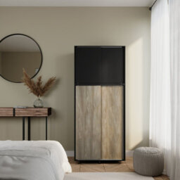 Urbn-Living Urbnliving 180Cm Height Black Carcass With 4 Sliding Oak Doors Wardrobe Bedroom Storage Closet Hanging Rail Cupboard Unit - thumbnail 6