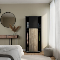 Urbn-Living Urbnliving 180Cm Height Black Carcass With 4 Sliding Oak Doors Wardrobe Bedroom Storage Closet Hanging Rail Cupboard Unit - thumbnail 4