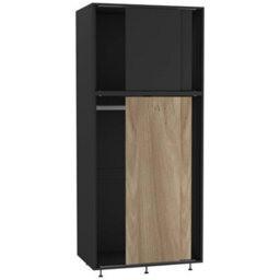 Urbn-Living Urbnliving 180Cm Height Black Carcass With 4 Sliding Oak Doors Wardrobe Bedroom Storage Closet Hanging Rail Cupboard Unit - thumbnail 3