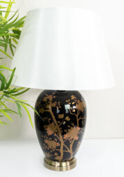 Downton Interiors Black Gold Ceramic Table Lamp With Plain Shade - thumbnail 1