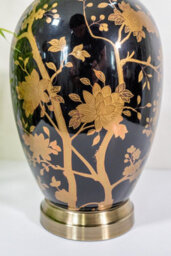 Downton Interiors Black Gold Ceramic Table Lamp With Plain Shade - thumbnail 3