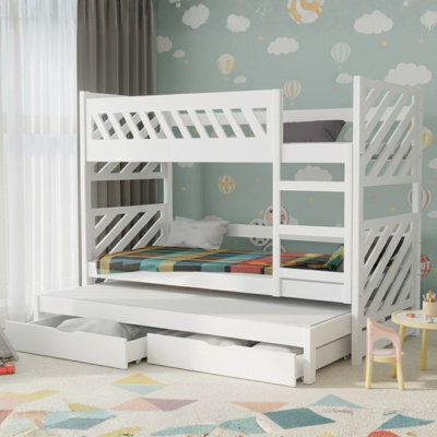 Triple Bunk Bed Mateo K With Mattress And Underbed Storage Drawers White - image 1