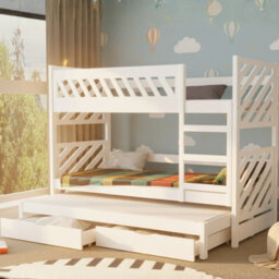 Triple Bunk Bed Mateo K With Mattress And Underbed Storage Drawers White - thumbnail 3