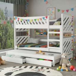 Triple Bunk Bed Mateo K With Mattress And Underbed Storage Drawers White - thumbnail 2