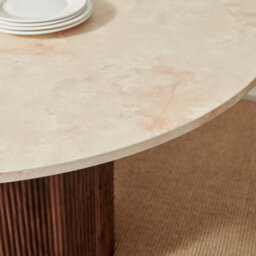 Furniturebox Uk Penrose Round Walnut & Marble Effect Slatted 4-6 Seater Dining Table - thumbnail 5