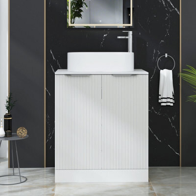 Royal Bathrooms Evora 700mm Matt White Fluted Floor Standing Countertop Vanity Unit 2 Door With Peak Basin - image 1