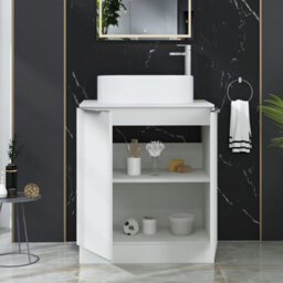 Royal Bathrooms Evora 700mm Matt White Fluted Floor Standing Countertop Vanity Unit 2 Door With Peak Basin - thumbnail 3