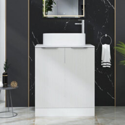 Royal Bathrooms Evora 700mm Matt White Fluted Floor Standing Countertop Vanity Unit 2 Door With Peak Basin - thumbnail 1