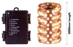 Netagon St. Helens Home And Garden Battery Copper Wire 200 Warm White Led String Light With Programme Controller 20M - thumbnail 2