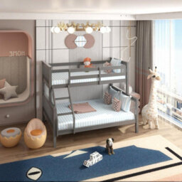 RAC3 Wooden Trio Bunk Bed   Space Saving, Sturdy, Sleeps 3   Available In White And Grey  (Triple Grey With Mattresses) - thumbnail 6