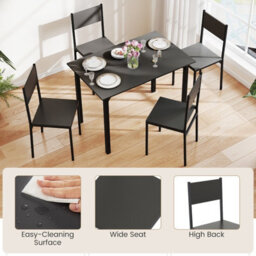 Costway Dining Table Set For 4 Modern Kitchen Dining Room Furniture W/ Metal Frame-Grey & Black - thumbnail 7