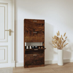 Berkfield Shoe Cabinet Smoked Oak 59X17X150 Cm Engineered Wood - thumbnail 1