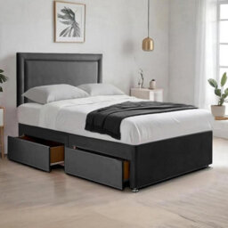 Black Plush 4Ft Small Double Bed With Matttress  2 Storage Drawers And 20 Inchplain Borderd Headboard - thumbnail 1