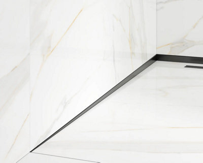 Ilcom Sloped Left Floor Shower Profile Lsl 12mm X 1200mm  Black Polished Stainless Steel - image 1