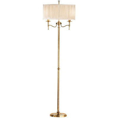 Luxury Classic Twin Arm Feature Floor Lamp Antique Brass & Beige Organza Shade - image 1