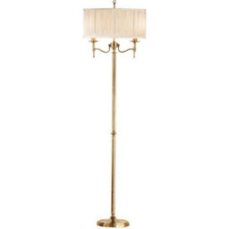 Luxury Classic Twin Arm Feature Floor Lamp Antique Brass & Beige Organza Shade - thumbnail 1