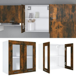 Berkfield Hanging Glass Cabinet Smoked Oak 60X31X60 Cm Engineered Wood - thumbnail 6