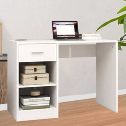 Computer Desk With Drawer & Shelves - White 100Cm Study Desk - thumbnail 4