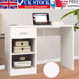 Computer Desk With Drawer & Shelves - White 100Cm Study Desk - thumbnail 1