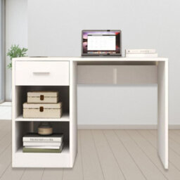 Computer Desk With Drawer & Shelves - White 100Cm Study Desk - thumbnail 5