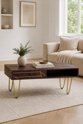 Silchester Dark Mango Coffee Table With Drawer And Gold Inlay - image 1