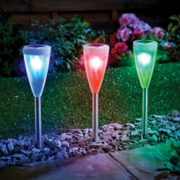 Gainsborough Set Of 3 Colour Changing 3-Way Solar Stake Lights - Stake, Hang Or Place On Table - Stainless Steel - thumbnail 1