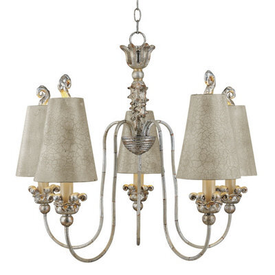 Elegant 5 Bulb Chandelier Pendant Light In Silver And Gold With Led E27 60W Bulbs